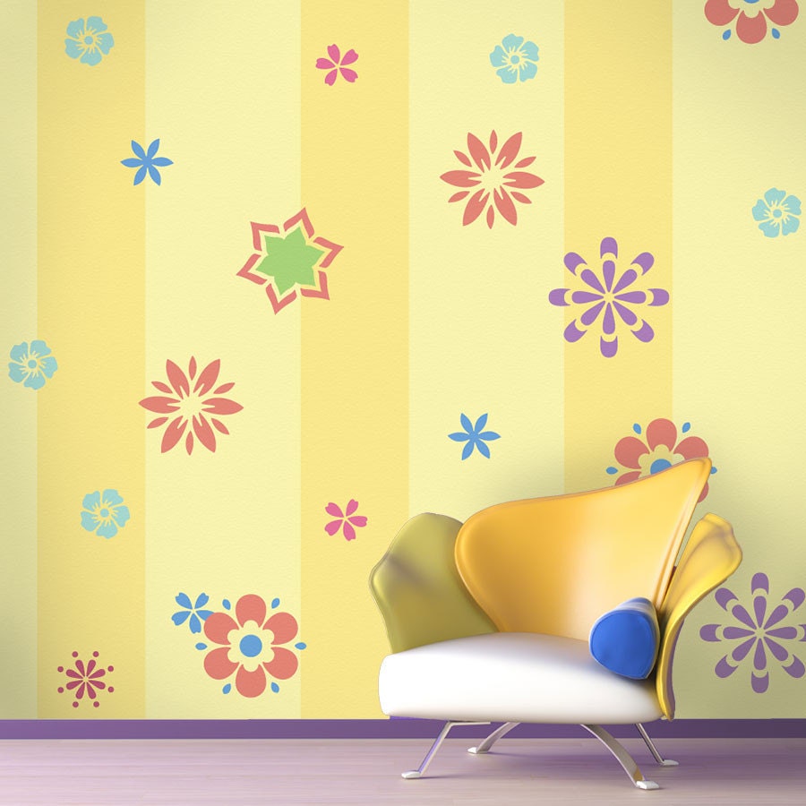 Flower Wall Stencil Kit for Girls Room or Baby Nursery