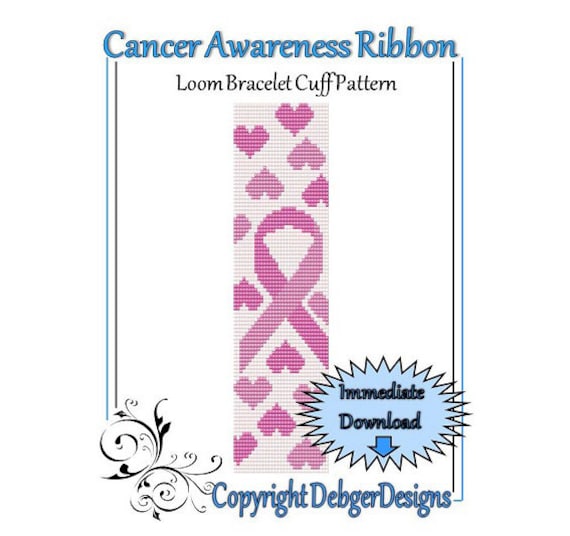 Cancer Awareness Ribbon Loom Bracelet Cuff Pattern by LoomTomb