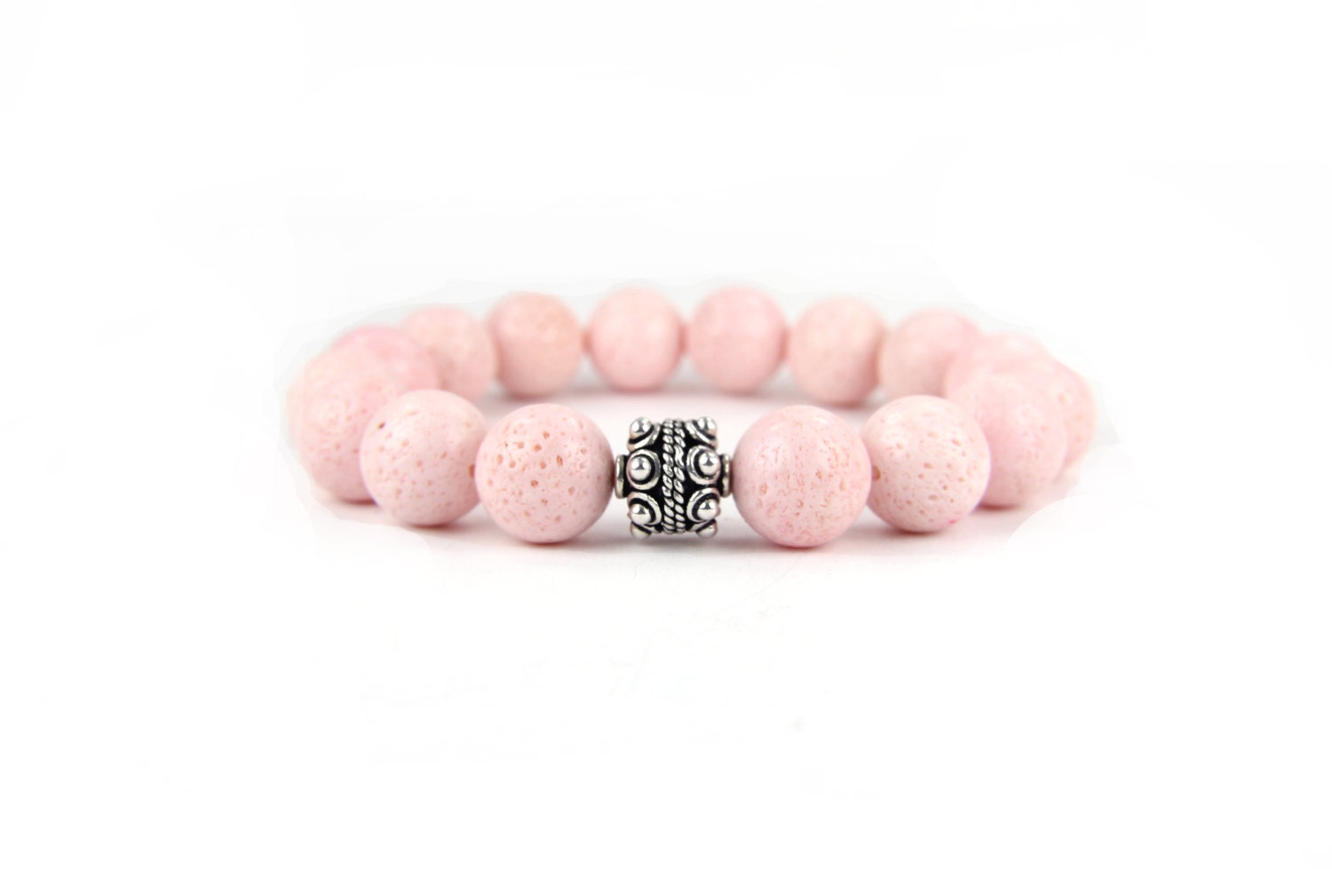 Pastel Pink Coral and Sterling Silver Stretch Bracelet - Thebracelettree