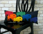Buffalo Pride Rainbow Wool Felt Throw Pillow in Black Cotton