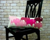 Buffalo Herd Pillow in Pretty Shades of Pink Wool Felt on Ivory Cotton