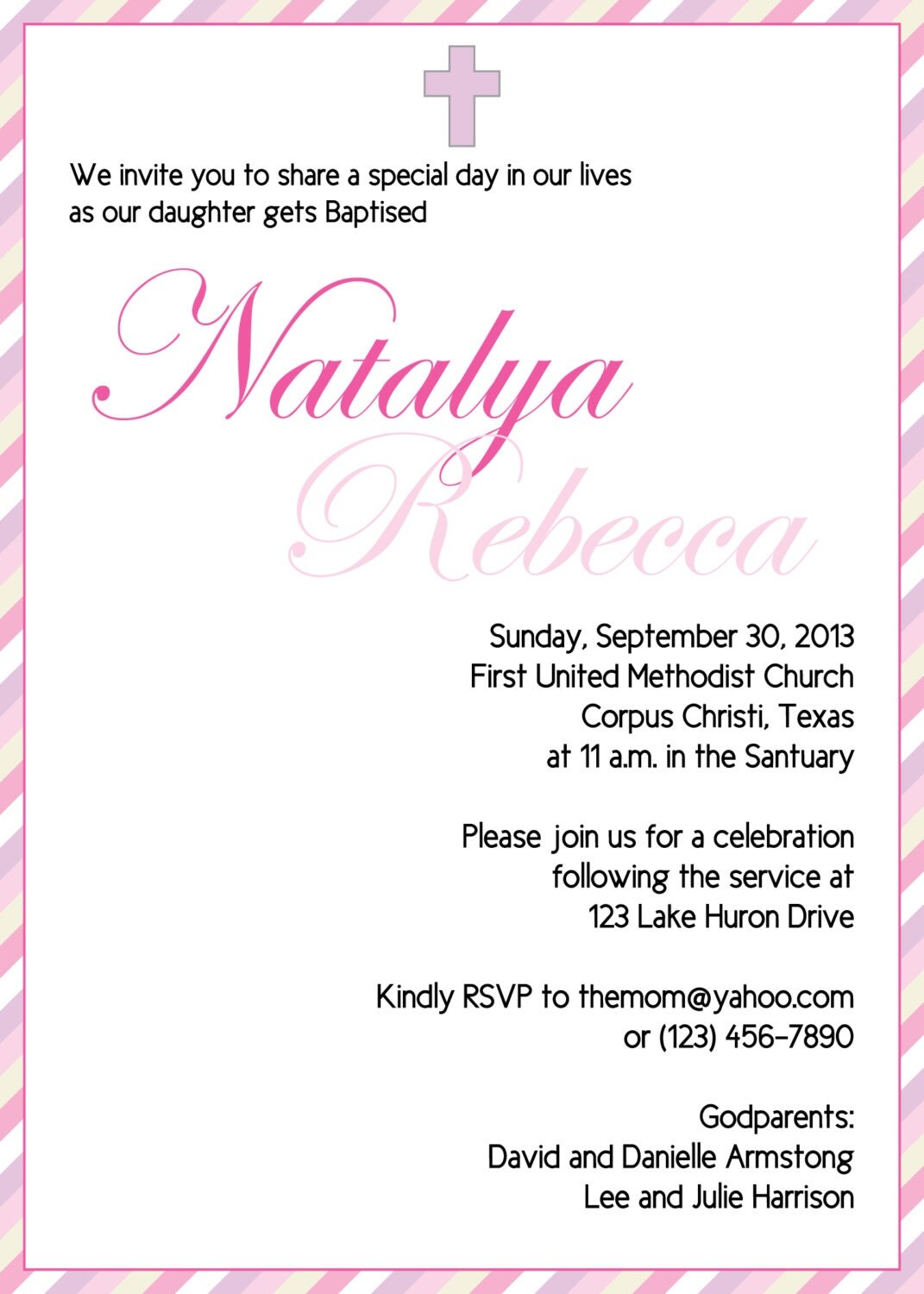 Baby Pink Baptism 5x7 inch Invite- Print your own Il_570xn