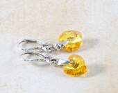 Small Yellow Heart Earrings Swarovski Crystal Beadwork Earrings Spring Jewelry