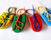 Wooden Lacing Shoe, Montessori toy, Handmade Educational Toy