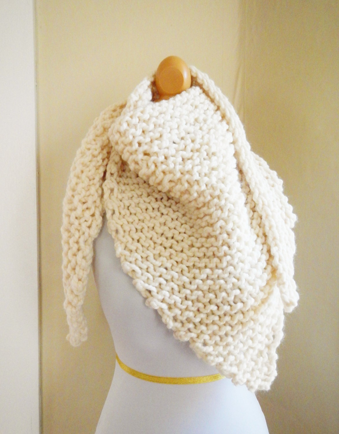 London Cowl / Neckerchief / Large Triangle Scarf - White Cream - Lit Knits - READY TO SHIP
