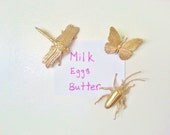 Gold Kitchen Refrigerator Magnet set, Gold insects magnets, recycled toys, Gold home decor