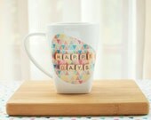 Happy Days Coffee Mug. Housewares. Birthday Gift. Life Quote. Kitchen. Tribal Geometric. Colorful. Scrabble Dice.