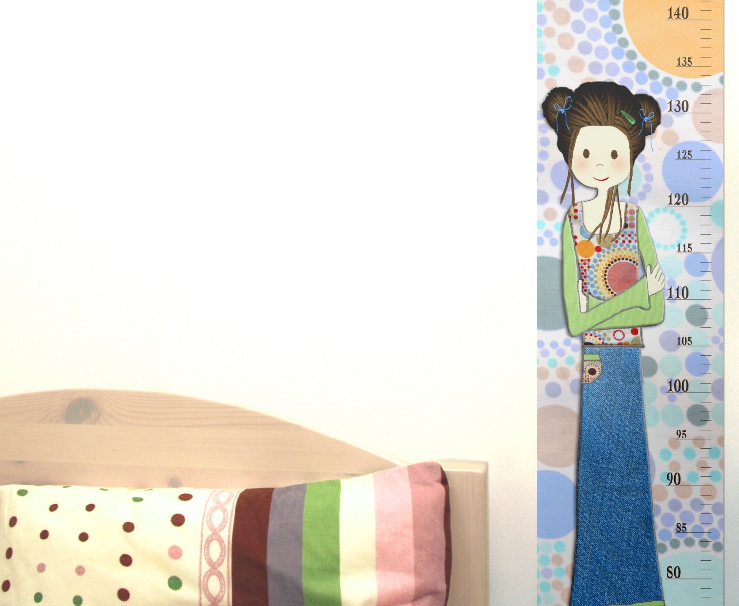 Polka Dot Growth Chart for Girls  - Ft.i n. or m. cm - Personalized Vinyl Height Chart