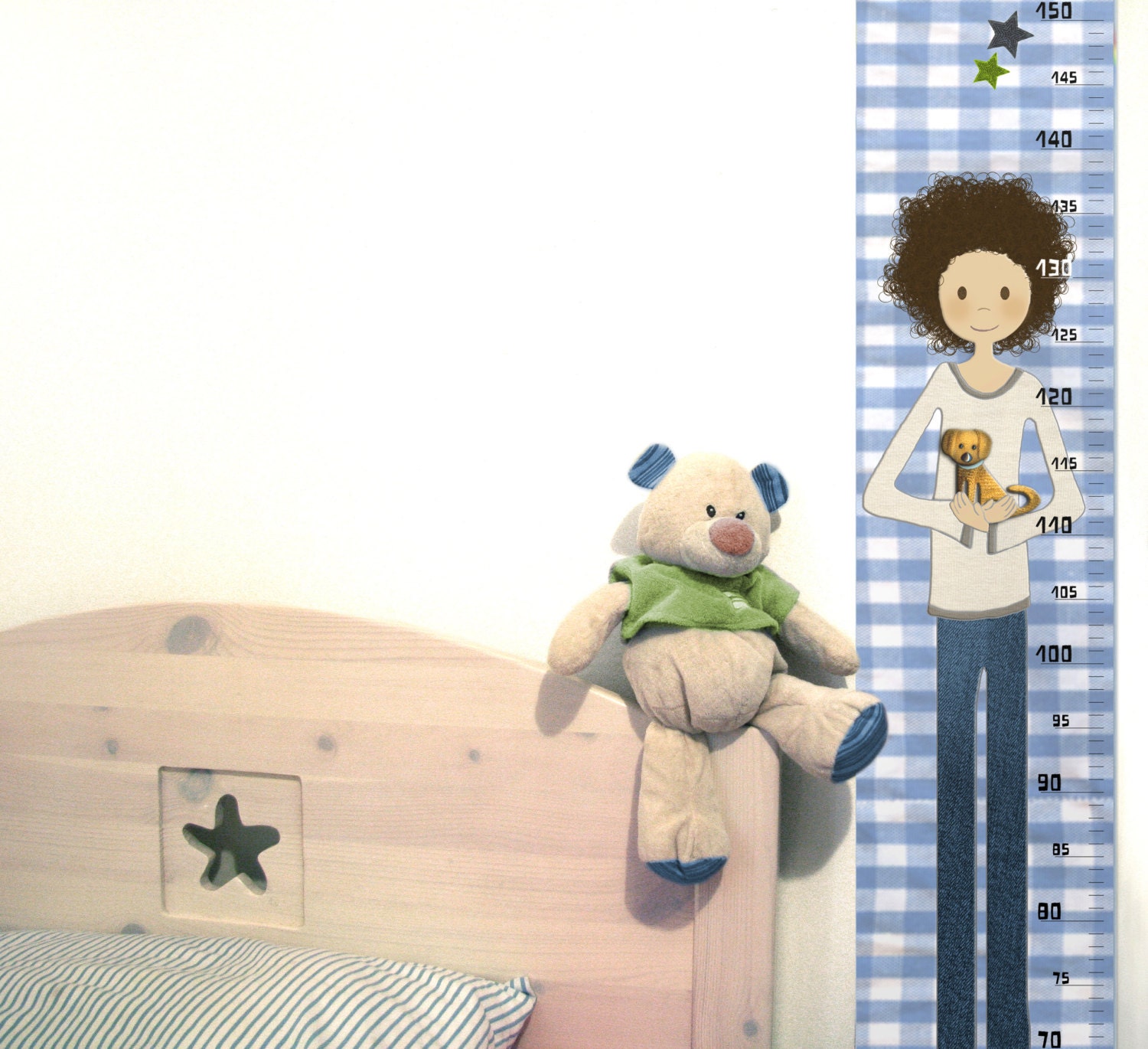 Boys Vinyl Growth Chart in Gingham Blue & White Personalized