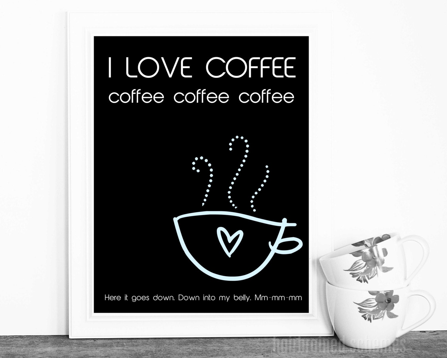 Coffee Typography Poster Art Print - Black and White - Funny Kitchen Coffee Cup Wall Art