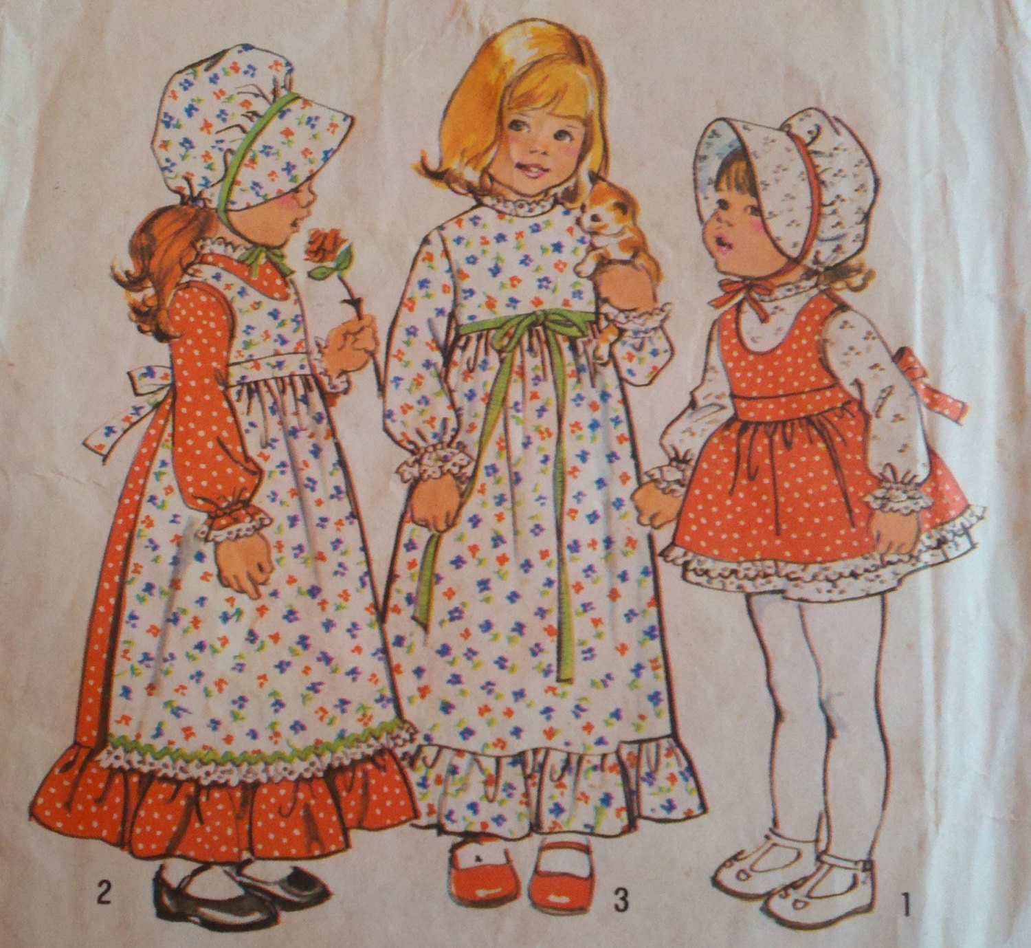 Vintage 1970s Girls Sewing Pattern Holly Hobbie Dress and Pinafore Apron Simplicity 6635 Breast 20"