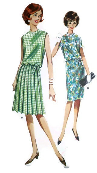 Vintage 1960's Women's Sewing Pattern Butterick 2140 Mad Men Blouson Dress Pleated or Sheath Skirt Size 10 Bust 31"