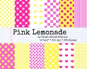 Pink and Yellow Patterned Digital Scrapbook Papers 12x12 - for invitations, blog design, photographers
