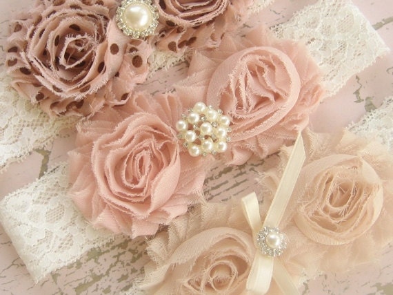 Headbands - Chocolate Chip Blossoms Set of 3 - Flower Girl, bridesmaids, baptism, shabby chic colors 3 headbands