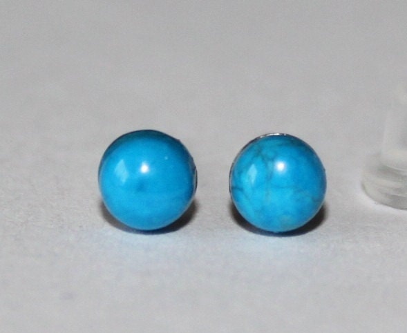4mm Turquoise Blue Howlite stone Cabochon studs, Surgical Steel Posts and Silicone Ear nuts (hypoallergenic), Cabochon Gemstone
