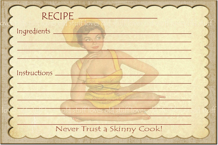 Recipe Card Pin Up 4x6 Funny, Digital Printable