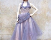1950s purple and pink tulle prom party dress- 50s vintage wedding dress- medium