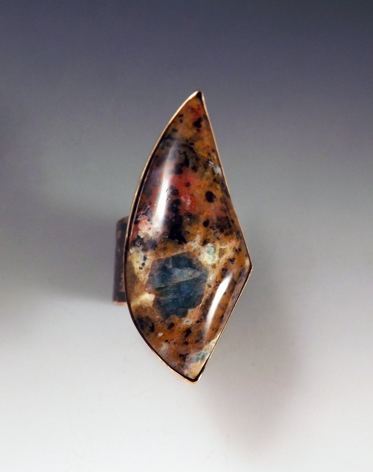Petrified Wood Opal- Smokey Bronze Patina- Fossil Statement Ring