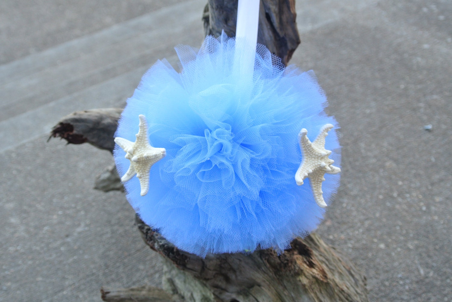 Beach Wedding Decor, Starfish Tulle Pom Pom, Bridal Shower Decor, Flower Girl Basket Alternative
