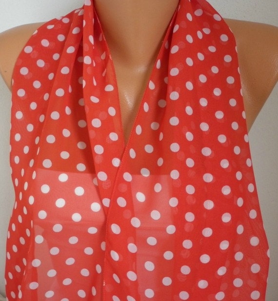 Red Polka Dots Infinity Scarf Shawl Circle Scarf Loop Scarf Gift -fatwoman
