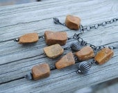 Golden Nugget Natural Stone and Gunmetal Necklace.