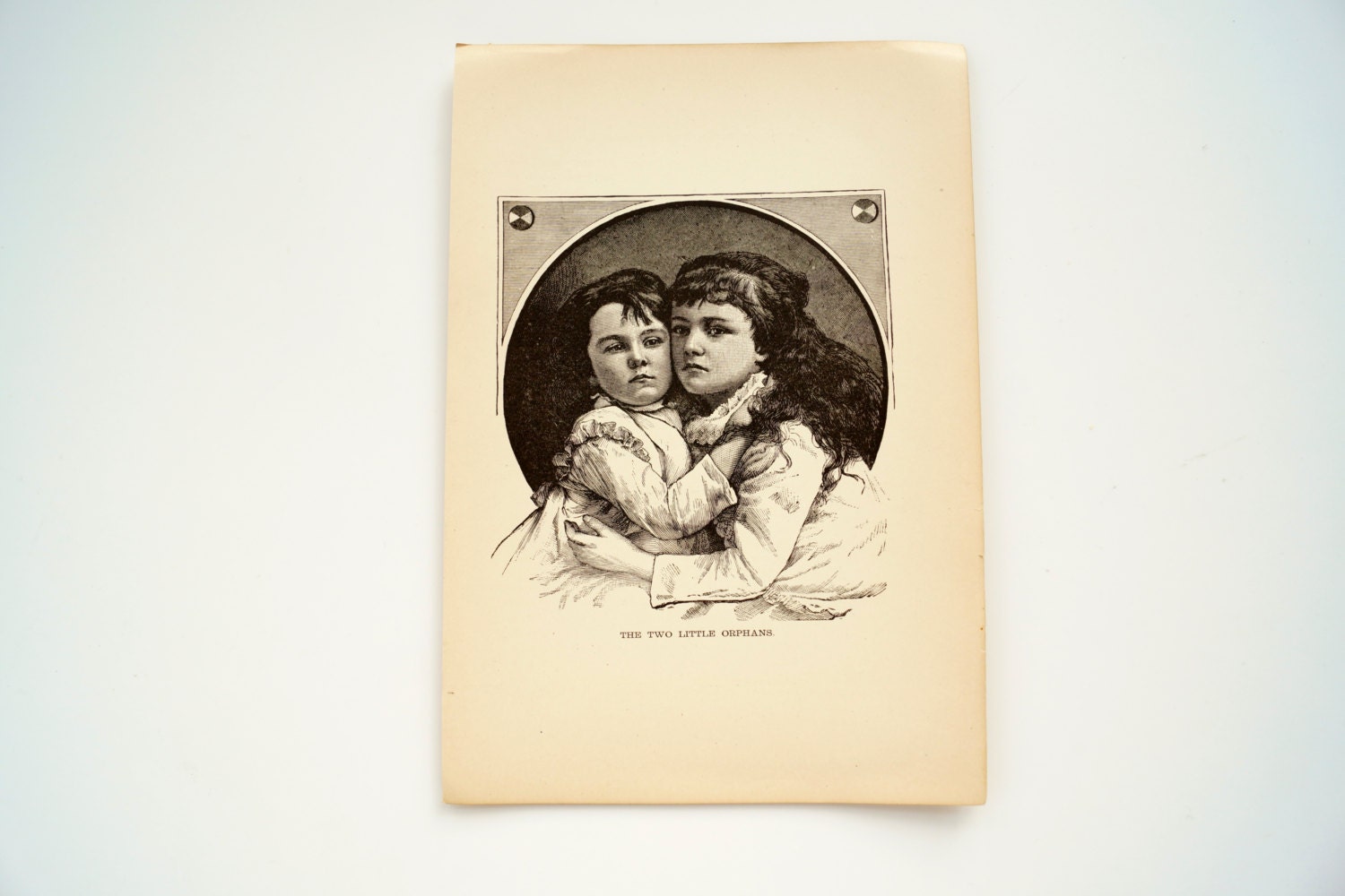 Vintage / Antique Book Plate Lithograph of Two Girls titled "Two Little Orphans" - Collectible, Home Decor, Paper Ephemera