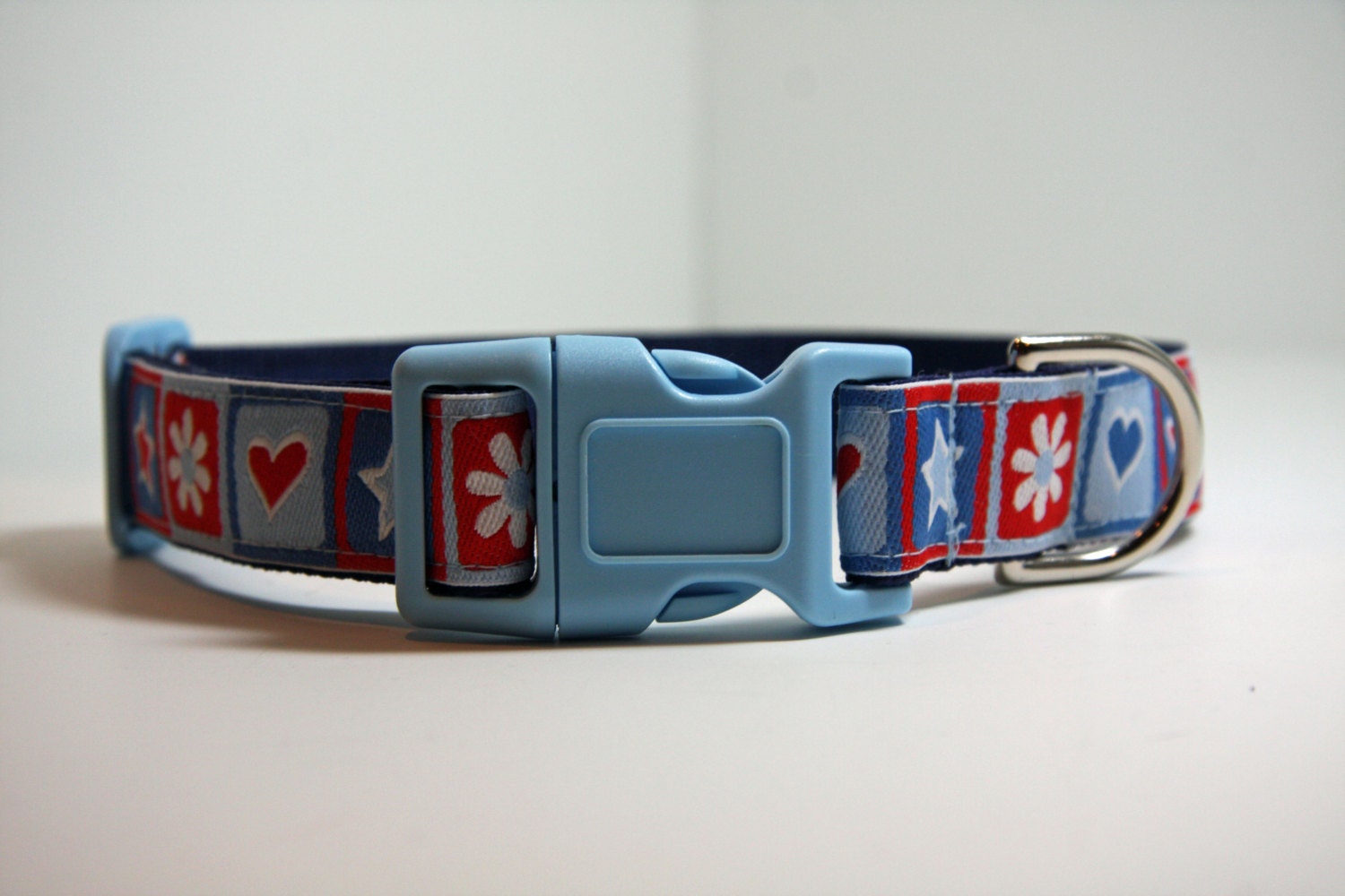 Dog Collar - Hearts & Stars - powder blue  buckle