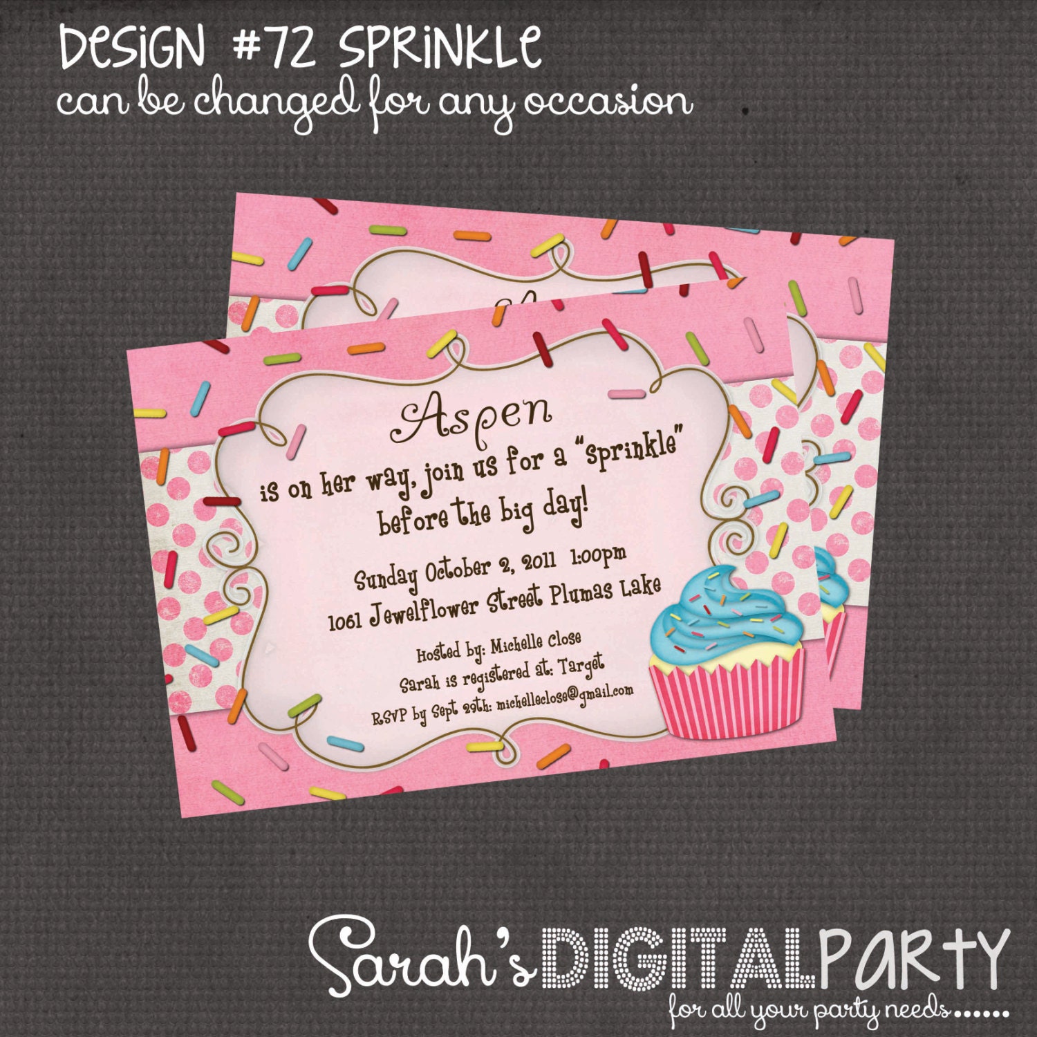 Baby Girl "Sprinkle" Shower Invitation 4x6 or 5x7 digital you print your own- Design 72