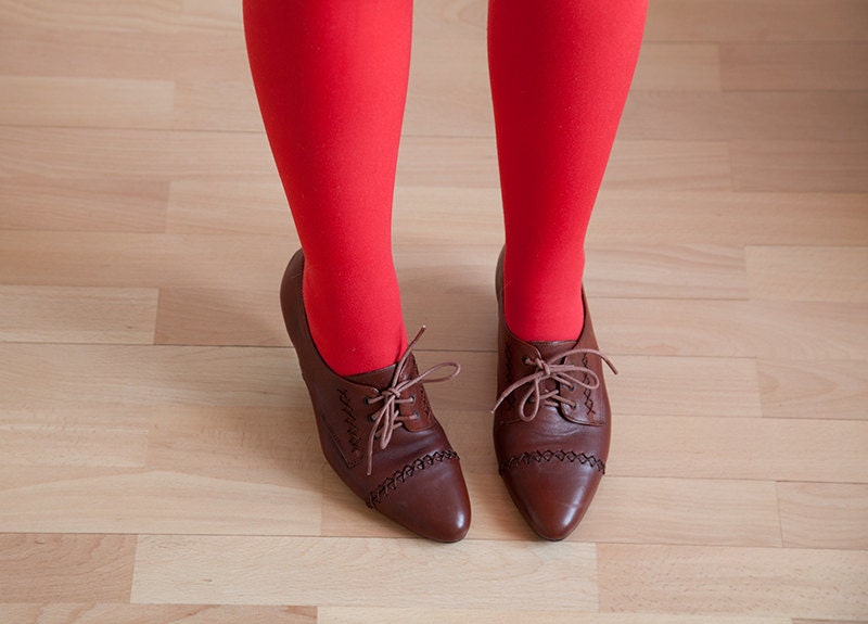 Brown leather spectator women shoes