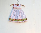 spring easter party girl boho toddler cherry cherry eco upcycled baby rick rack pom poms dress 3T