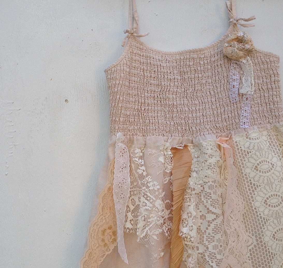 ecru romantic spring summer bride bridesmaid party rustic shabby chic boho prairie laces eco upcycled cotton dress