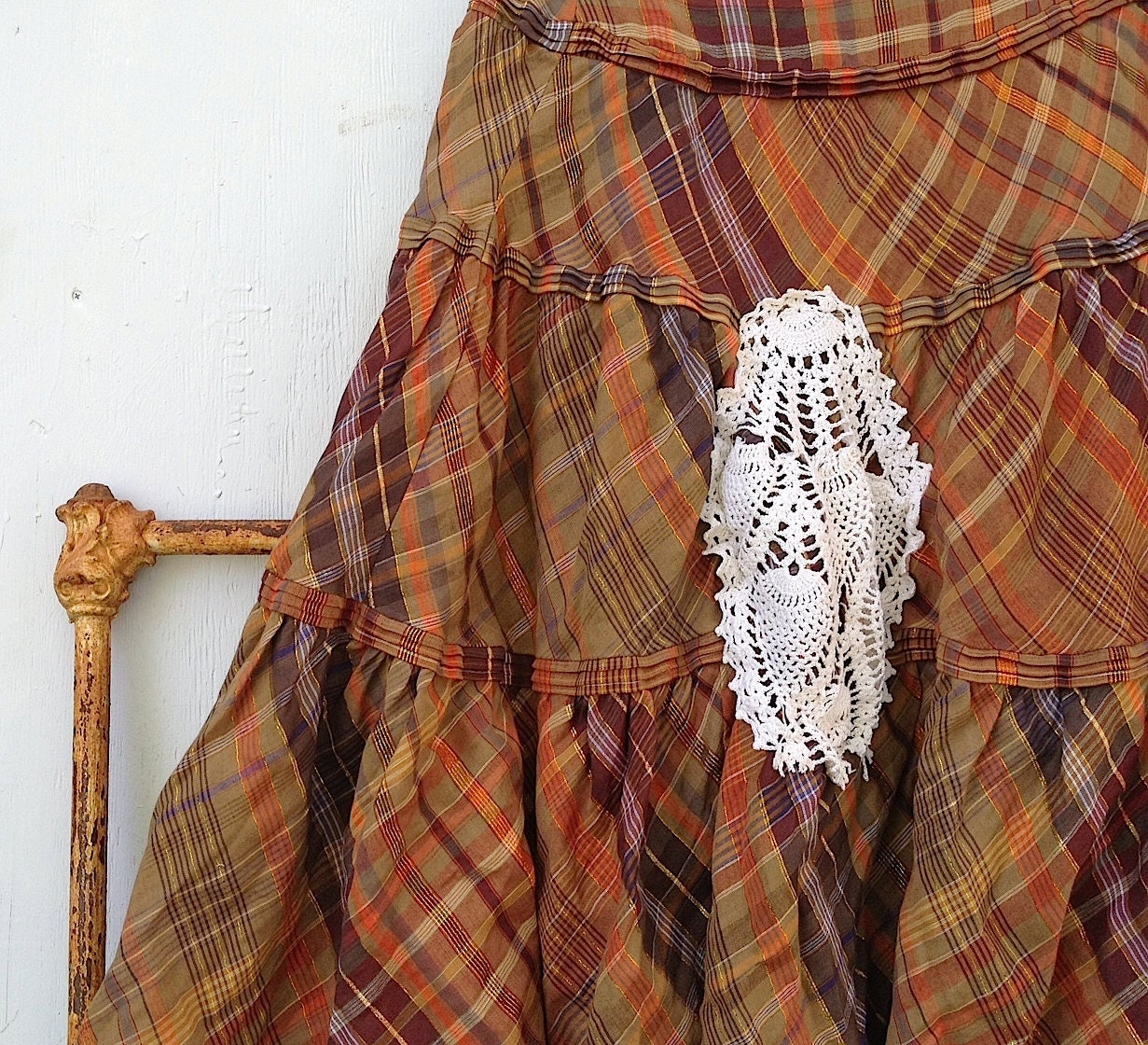 dance time summer prairie russet melon apricot plaid orange Lace rustic cowgirl isda ranch wedding Bridesmaid cottage shabby skirt