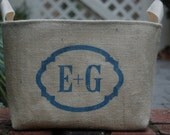 Monogram Burlap Small Ivory Burlap Bin perfect for baby gift, nursery decor, bridesmaid gift ...Charming burlap home decor.
