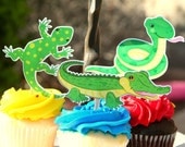 Reptile Party Cupcake Toppers Lizard, Crocodile, Snake Set of 12