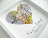 Wedding Gift : Heart Map Framed Print Personalized Wedding Date  Any Location Available Engagement Gift Wedding Gift Custom Wedding Map