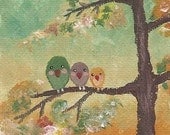 Small Original Acrylic Painting, Happy Bird Family