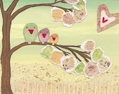 Original Cute Bird ACEO, Happy Bird Family