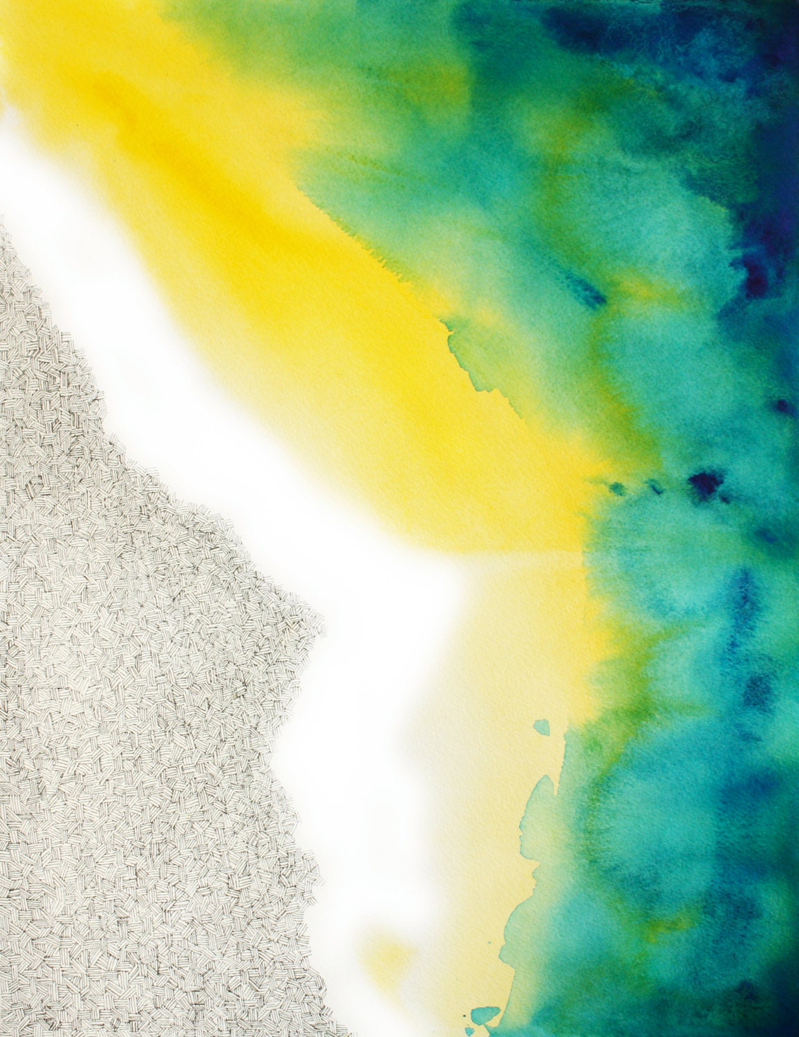 PARTING PANGAEA abstract watercolor art print in blue, yellow, green