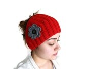 Flower Headband, valentines day,  warm knit headband, knitting, gift,  winter trend ,fashion, Red, Christmas