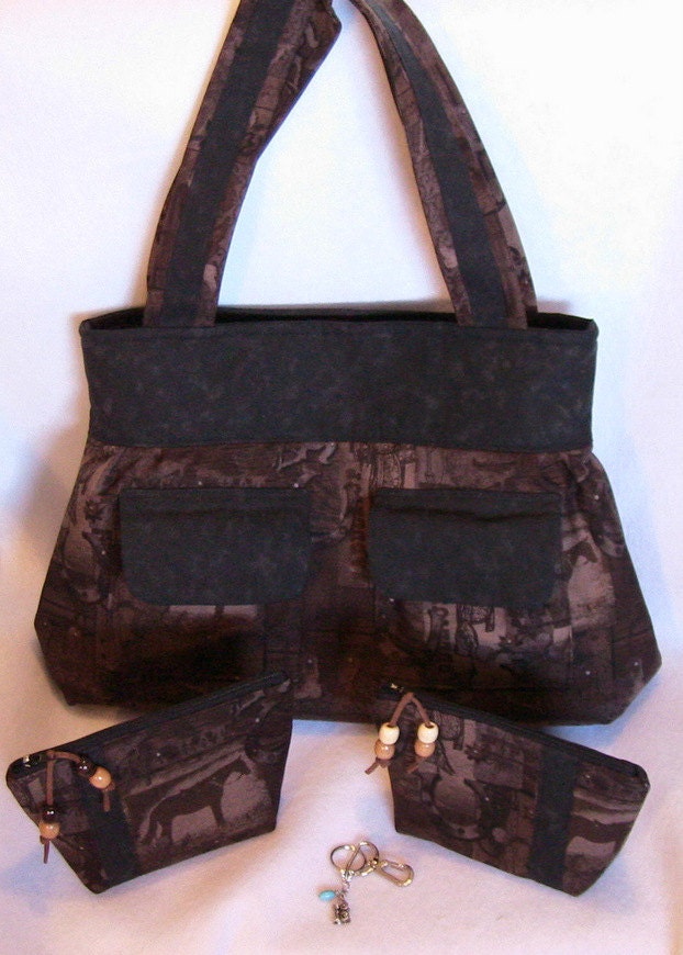 The Carlin Bag with Two Zippered Accessories pouches and Free Keyring
