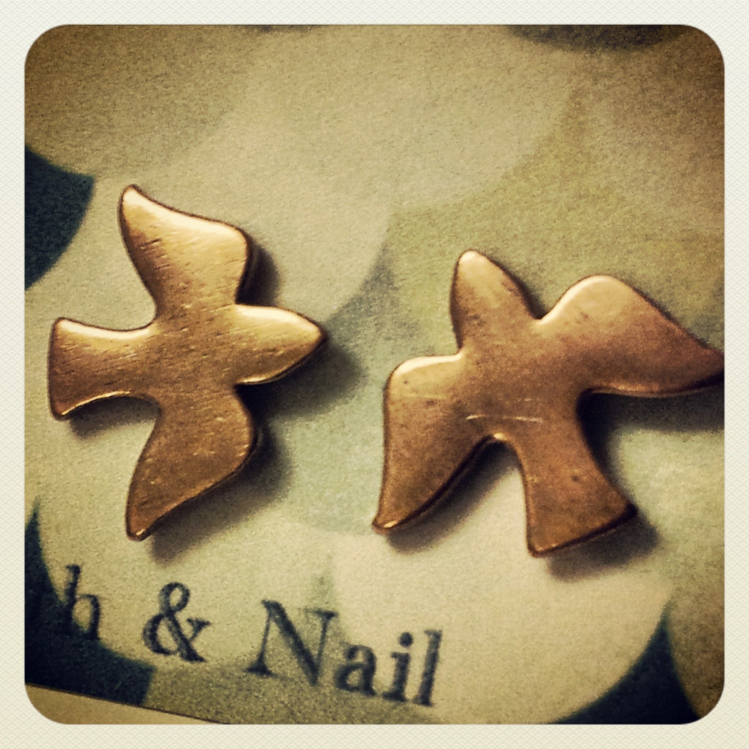 little copper bird earrings