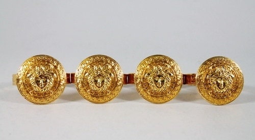 Rare Vintage GIANNI VERSACE GOLD Embossed Medusa Face Greek Key Large Napkin Holders Set of 4