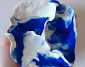 Beach style marbled white and blue sculpted polymer clay decorative square bowl, beach decor