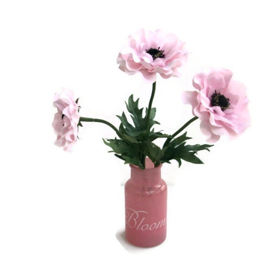 Pale Pink Anemone Flowers In A Mauve Vase