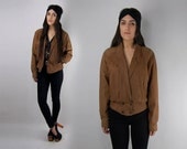 Vintage Tan Suede Leather Motorcycle Jacket / Medium