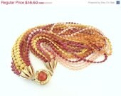 Vintage Torsade Necklace, Plastic Multi Strand Red Yellow Orange