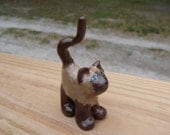 Hand sculpted paper clay miniature siamese cat kitty netsuke