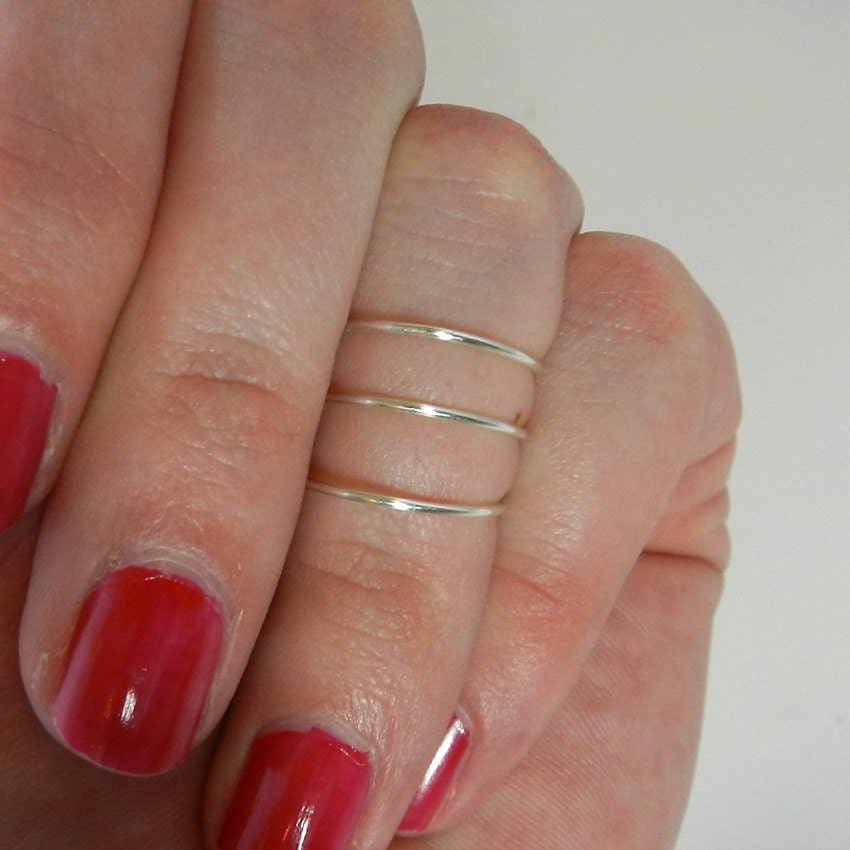 Silver Knuckle Rings, Mid Finger Rings, Midi Rings, Set of 3 Simple Rings, Above the Knuckle Rings