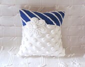 white chenille blue pillow cover OCEAN PEARLS beach cottage blue cushion cover nautical pillow