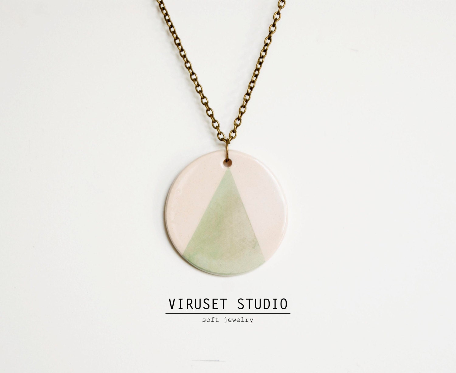 Ceramic pendant  jade color for women with chain minimalist and Scandinavian.Geometric pattern.Ceramic jewelry necklace, by Viruset Studio